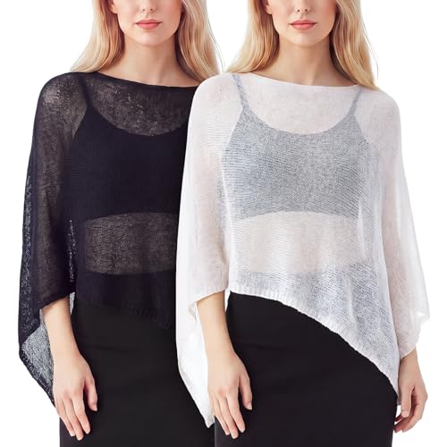 Image of Women Sheer Poncho Shrug Summer Sheer Blouse Top Lightweight Poncho Bolero for Evening Dress