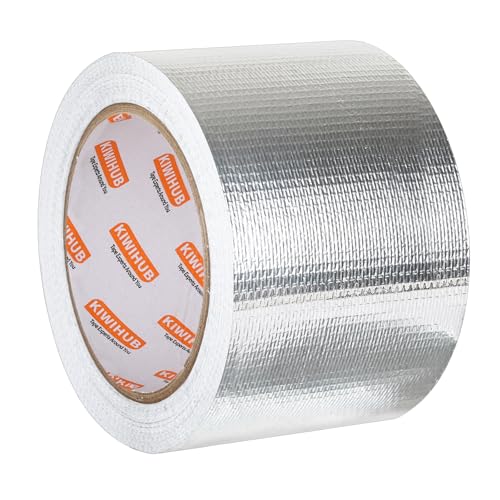 KIWIHUB Adhesive Aluminum Foil Heat Shield Tape Barrier，Fiberglass Thermal Insulation Reflective Tape for High Temp Protection, Hose and Auto Use(Silver,3in X 66ft)