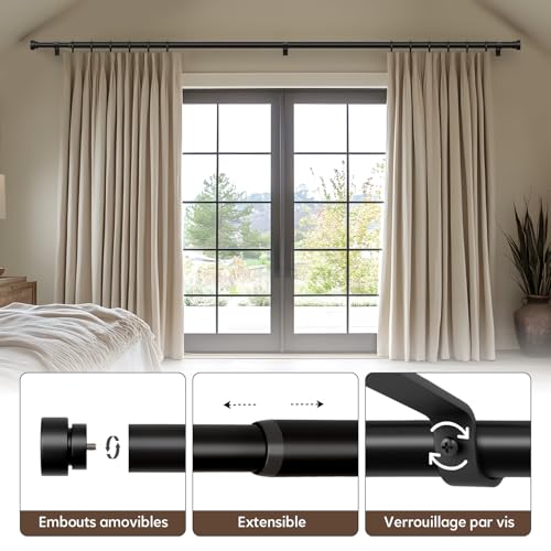 Gormena Gardinenstange Schwarz 80-218 cm Vorhangstange Ausziehbare Ø25 mm Deckenmontage Wandmontage Schweres Metall Für Wohnzimmer Schlafzimmer Küche Und Verschiedene Fenster Einfache Montage