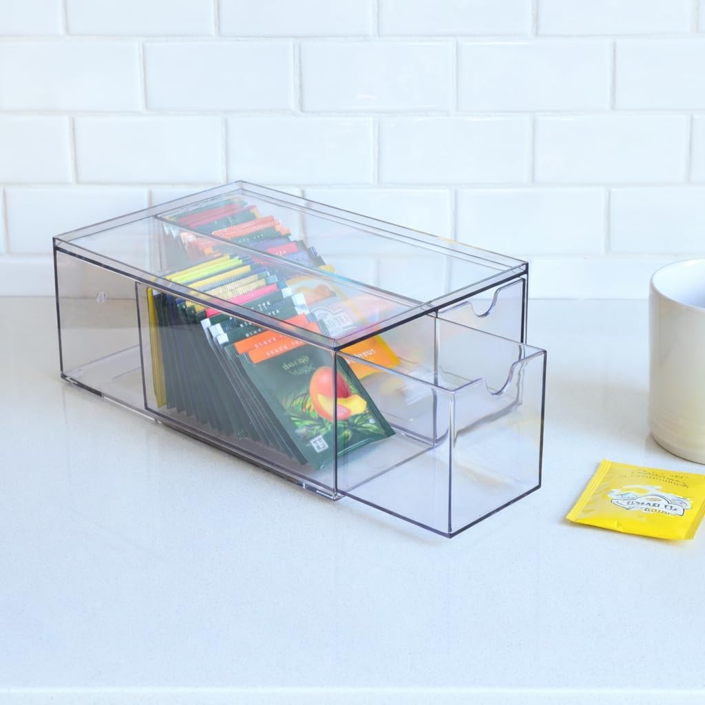 Youngever 4 Pack Plastic Tea Packet Organizers, Stackable Tea Bag Drawers, Clear Tea Bag Drawer Organizers (6" x 9" x 3.5")