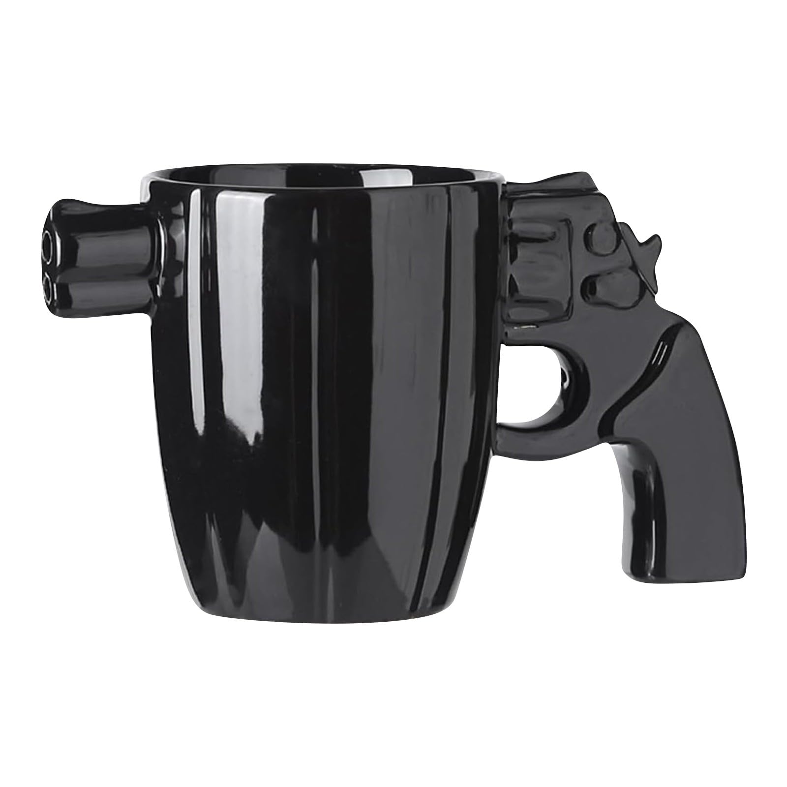 Novelty Ceramic Cool Gun Mug for Man, Revolver Coffee Mug, Fashionable Ceramic Coffee or Tea Cup, Gun-Shaped Handle Cup, Office Decoration Idea Men's Gift (Black)