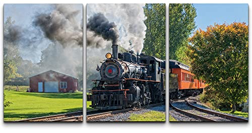 Wall26 Canvas Print Wall Art Set Vintage Retro Steam Engine Train At Depot Nature Wilderness Photography Realism Rustic Scenic Colorful Landscape For Living Room, Bedroom, Office - 16"X24"X3 #TOP1