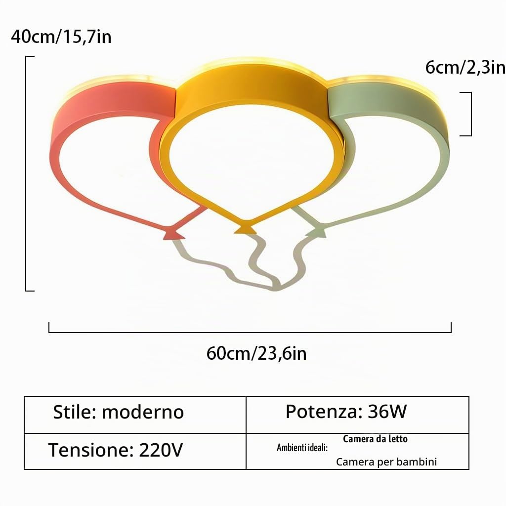 Plafoniera LED Moderna Dimmerabile a Soffitto con Palloncino Colorato 36W 220V 2700K-6500K per Camera Bambini