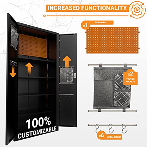 Metaltiger Metal Storage Cabinet - Multifunctional Garage Storage Closet With Doors, Adjustable Shelf Height And Leg Levelers, Includes Pegboard And Accessories, 900 Lbs Full Capacity (Black) #TOP1