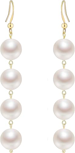 Miniatura 8 de Aretes colgantes de bola redondos chapados en oro de 14 quilates para mujer minimalista ligeros largos colgantes y largos aretes de boda para novias