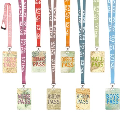 Ceiba Tree Hall Bathroom Passes for Classrooms Hall Pass Lanyards Boys Girls Bathroom Library Office Nurse Restroom Hall Pass Travel The Map World Set of 8 Teacher Classroom Supplies