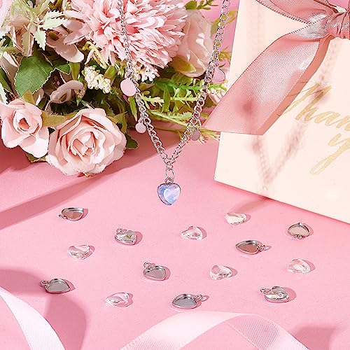 UNICRAFTALE 50 Sets Heart Cabochon Pendant Stainless Steel Blank Bezel Charms Trays 10mm Settings with Heart Glass Cabochons Bezel Blanks Tray for Photo Pendant Craft Jewelry Making - Image 4