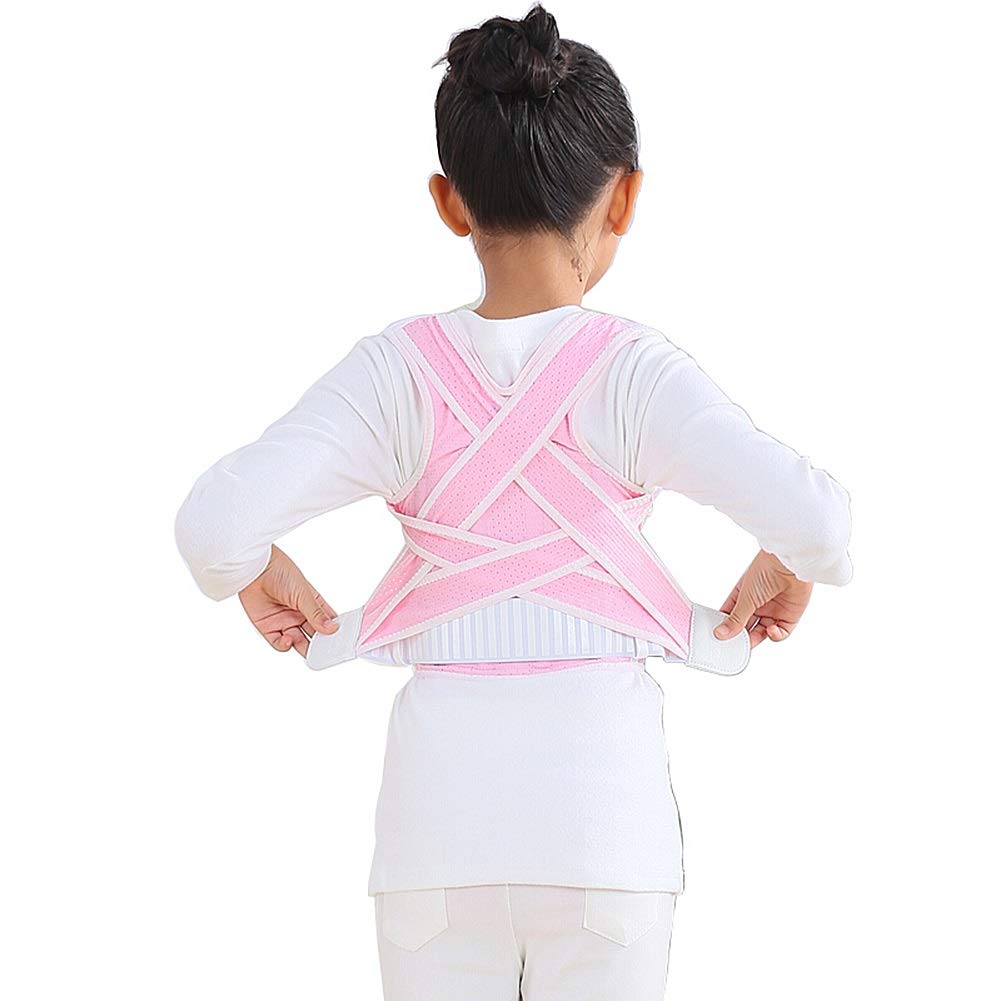 Kinder Geradehalter Rücken Bandage, Atmungsaktiv Voll Zurück Schulter Lendenwirbel Stützgürtel Zum Verbessern Bucklige Haltung (Farbe : Rosa, größe : S)