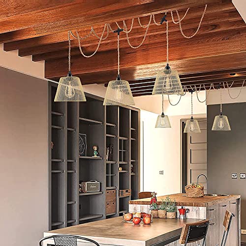 Triple Pendant Light Kit With Switch - Easric Vintage Lamp Cord With 27Ft Twisted Hemp Rope E26 Sockets Plug In Diy Hanging Lighting Fixture For Farmhouse Home Loft - Bulb Not Included #TOP4