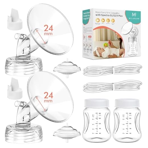 Milchpumpen-Teile Kompatibel mit Spectra S1/S2/S9 Plus, Ersatzteil-Set 2er Pack (24mm Flansch x2, Entenschnabelventil x2, Schlauch x2, Flasche x2, Rückfluss-Schutz x2), Nicht Original-Zubehör