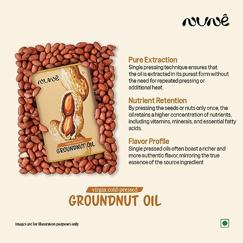 Image of Nune Combo of Single Pressed Cold Pressed Safflower and Groundnut Oil - 1 Litre Each | Plastic Bottles | Single Pressed 100% Cold Pressed | No Preservatives | No Additives