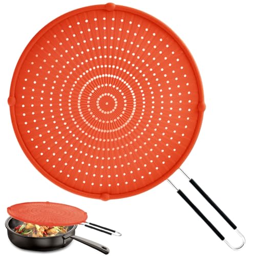 Splatter Screen for Frying Pan, Grease Splatter Guard, Heat-Resistant Splatter Guards for Frying, Silicone Splatter Guard for Everyday Cooking, Dishwasher Safe, Red (16in×12in×0.5in)