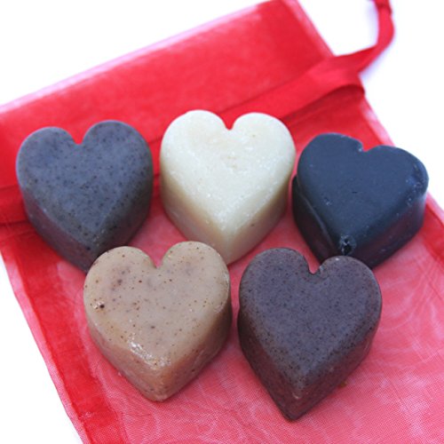 BOGUE Luxury Goat Milk Soap Mothers Day Heart Soap Gift Bag- Assorted Styles of Handmade Artisanal Goat Milk or Almond Milk Soap Hearts-No Artificial Additives, Preservatives, Dyes or Fragrances
