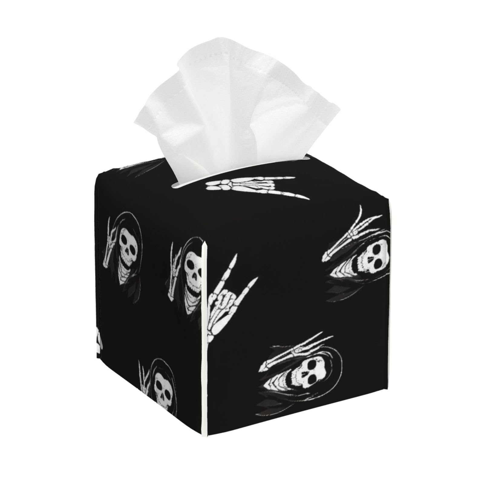 Halloween Day of Dead Goth Skull Cute Funny Skeleton Leather Tissue Box Cover Holder Square Facial Paper Organizer 5.2" X 5.2" X 5.2"