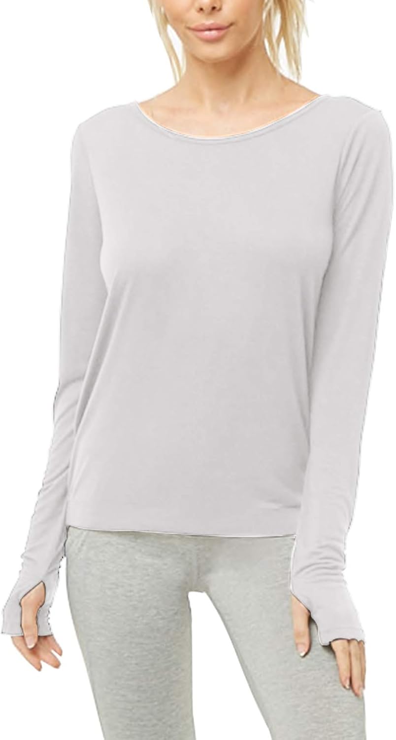 Muzniuer Women's Long Sleeve Open Back Workout Shirts Loose Backless Yoga Shirts Thumb Hole Shirts - Image 4