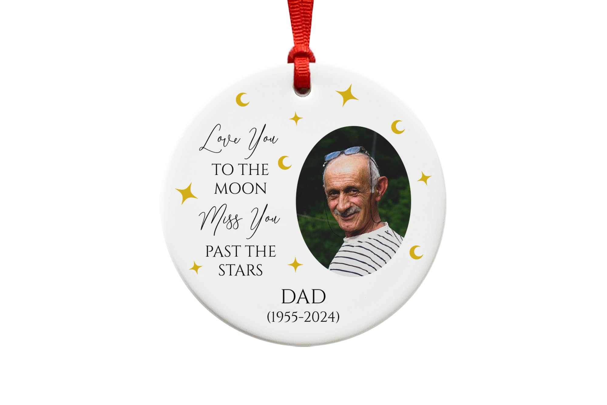 Personalised Memorial Christmas Ornament - Memorial Bauble - Love You To The Moon Miss You Past The Stars - Christmas Tree Bauble for Memorial - With Photo and Name