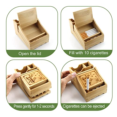 Handmade Bamboo Cigarette Case,New Upgrade,Automatic Bounce Cigarette Case,Desktop Cigarette Box,Press-Type Cigarette Case Box,Can Hold 16 Regular Size Cigarettes, Very Suitable As A Gift #TOP3