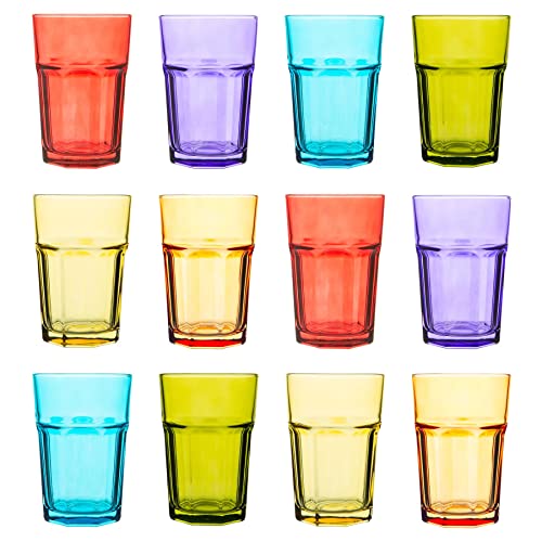 Rink Drink 12 pièces de couleur Highball Lunettes Set - Vibrant Party Cocktail multicolore boire Gobelets - 365ml - 6 couleurs