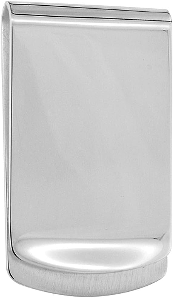 Sterling Silver Money Clip Plain Wide Closed Back Italy 1 X 1 3/4 inch