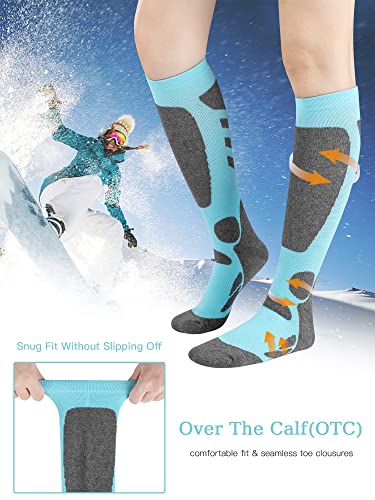 Sincerewa Women's Ski Socks For Skiing, Snowboarding, Outdoor Sports,2 Pack, Winter Performance Socks, Pink, Blue, 4-10 #TOP2