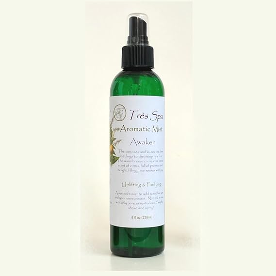 Trs Spa Aromatic Mist - Awaken - Uplifting & Purifying - Citrus, mint & spice Essential oils A truly versatile natural product to scent you and your environment. Our mists are skin safe, environmentally friendly, and alcohol free. (8oz)