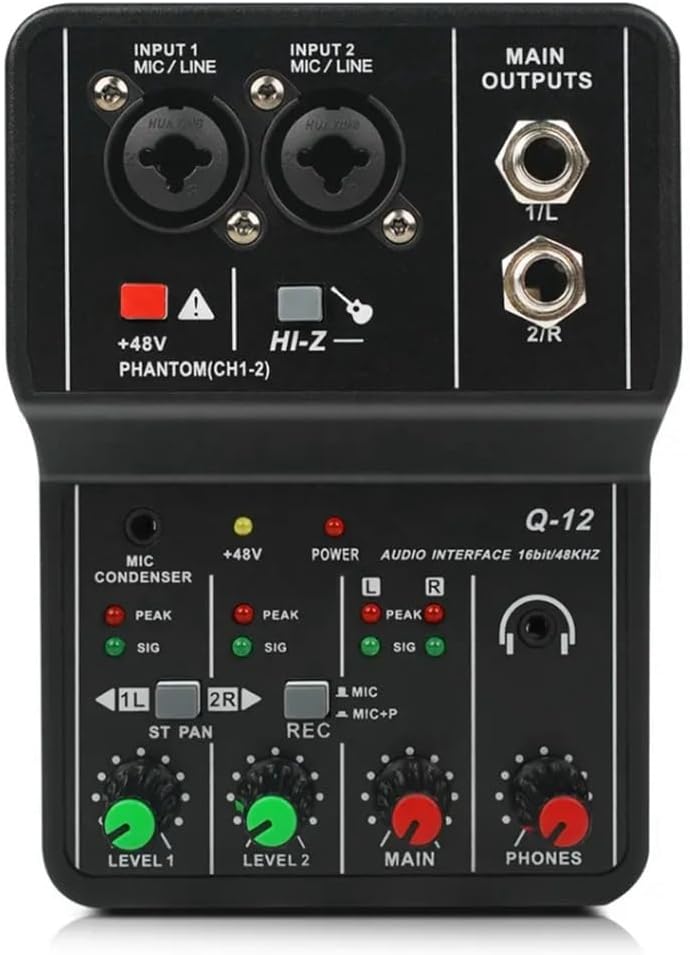 Professional Audio Mixer Sound Card with Monitor, Electric Guitar Live Broadcast Recording, Studio Singing Computer PC