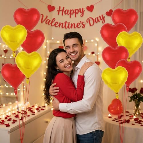 Image of 12 Pcs Colorful Heart Balloons,18 Inch Heart Foil Balloons Love Balloon Valentine Balloon for Birthday Party Wedding Engagement Party Baby Shower Valentine Day Decorations