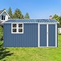 YOPTO 10x12 FT Outdoor Storage Shed,Oversized Metal Waterproof Tool Sheds,Heavy-Duty Unit with Window,Door and Vents,for Storing Bicycles,Lawnmowers,Barbeques,Blue