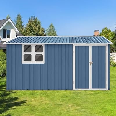 YOPTO 10x12 FT Outdoor Storage Shed,Oversized Metal Waterproof Tool Sheds,Heavy-Duty Unit with Window,Door and Vents,for Storing Bicycles,Lawnmowers,Barbeques,Blue