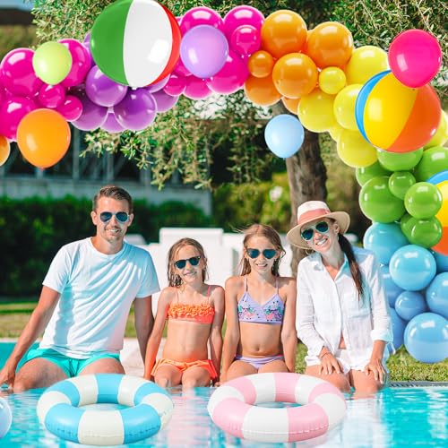 Lunmon Summer Tropical Balloon Arch Garland Kit Pool Decorations Outdoor Pool Balloons Backdrop Beach Ball Swimming Tube Tropical Luau Hawaii Holiday Swim Party Supplies(Fresh Color,115 Pcs) by Lunmon - Used condition - Image 8