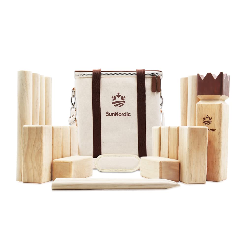 SunNordic Kubb Wikinger Wurfspiel, Schwedisches Schachspiel Aus Hochwertigem Gummibaumholz, Inklusive Tragetasche Aus Segeltuch Und Spielanleitung – Robustes Kubb Yard-Spiel FüR Kinder Und Erwachsene