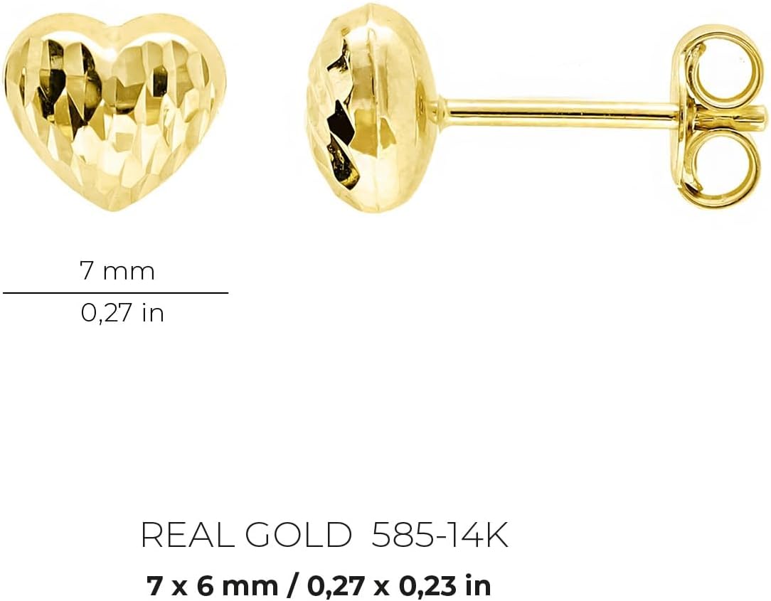forme di Lucchetta - 14k Gold Puffed Heart Textured 7mm Stud - Womens Italian Earrings from Italy
