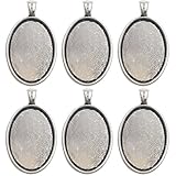 Dcatcher 24 PCS Bezel Pendant Trays Oval Cabochon Settings Trays Pendant Blanks, Antique Silver