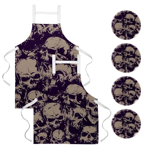 Tablier de cuisine pour pâtisserie et nettoyage, motif crânes en sucre