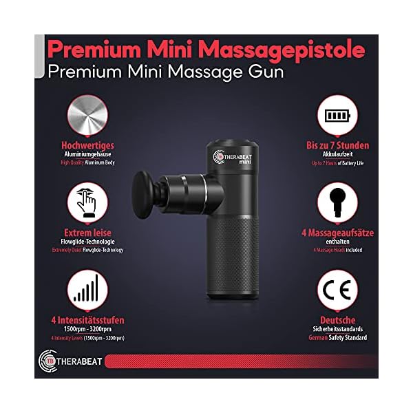 Therabeat Mini Massagepistole, Massagegerät für Nacken & Schulter, Massage-Gerät mit Aluminiumgehäuse, Fitgun für… – Bild 3