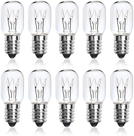 Bonlux 10-Pack 25W SES E14 Small Edison Screw Pygmy Lamp Bulbs, Dimmable T22 Clear Incandescent Oven Bulb Himalayan Salt Lamp Bulb Appliance Light Bulb for Microwave Refrigerator Warm White 2600K