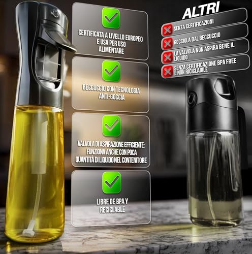ActivoTex Spruzzatore Olio. Spruzzino Olio per Friggitrice ad Aria. 300 ml Vaporizzatore Olio da Cucina. Spray Olio Evo. Nebulizzatore Olio Alimentare. Spruzzino per Alimenti - immagine 6