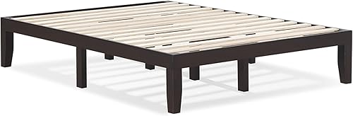 Miniatura 66 de KOMFOTT Base de cama de plataforma de madera de 14 pulgadas, tamaño individual, base de colchón de madera con marco de madera de goma, fuerte Marrón