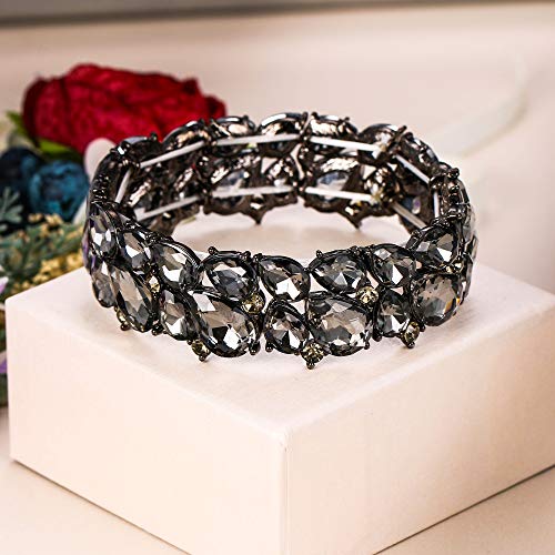 EVER FAITH Women's Wedding Party Jewelry Austrian Crystal 2 Layer Teardrop Stretch Bracelet for Her3