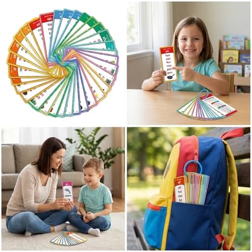 Learn to Read Phonics Flash Cards - 60 Double-Sided Cards with Alphabet, Sight Words, Colors & Animals - 3