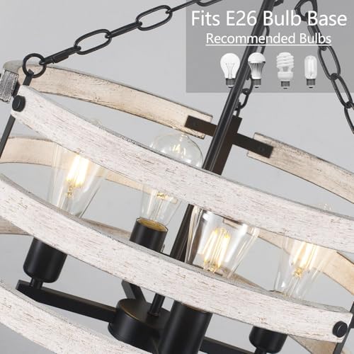 Luupyia Rustic Farmhouse Chandelier, 18.89 Inches White Drum Farmhouse Foyer Chandeliers Island Light, Rustic Vintage Pendant Light Fixture for Dining Room Entryway 4Lights E26 by Luupyia - Image 6
