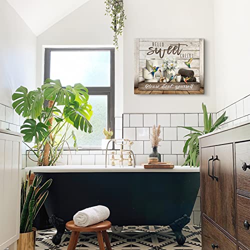 Rustic Bathroom Wall Art Hummingbird Rolls Paper Bathroom Canvas Prints Hello Sweet Cheeks Bathroom Sign Bathroom Pictures Wall Decor For Bathroom Framed Home Decorations Ready To Hang 12X16 Inch #TOP3