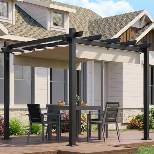 JUMMICO Pergola 3x3 Imperméable avec Toit Rétractable, Résistante aux UV et à l'eau, Idéale pour Jardin, Terrasse, Balcon, Cour et Piscine Extérieure