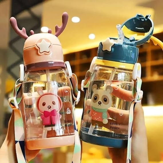 DOFTHD Multi-Cartoon Design Water Bottle with Straw & Strap BPA Free Non-Toxic, Anti-Leak Water bottle for Kids, School, Home (600ML) (B0DBZRYM8B) Amazon Price History, Amazon Price Tracker