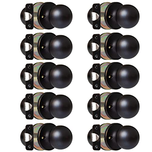 Crutello Passage Door Knob For Hall And Closet - Ball Style, Oil Rubbed Bronze Interior Keyless Non Locking Indoor Doorknob, Round Door Handle, Oil Rubbed Bronze, 10 Pack #TOP6