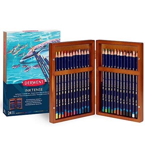 Derwent Colored Pencils, Inktense Ink Pencils, Drawing, Art, Gift Set Wooden Box, 24 Count (2302586)