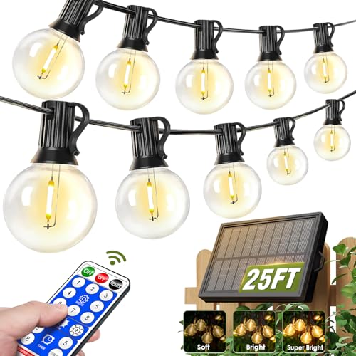Nisocy 25FT Solar String Lights Outdoor Waterproof with Remote & Timer, LED Shatterproof G40 Bulbs, Solar Powered Patio Lights for Christmas, Winter Decor, Backyard, Porch, Garden, Wedding
