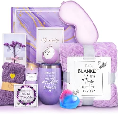 Birthday Gifts for Women, Self Care Gifts, Relaxing Spa Gift Baskets for Women with Luxury Flannel Blanket, Get Well Soon Gifts for Mothers Day, Christmas Gifts for Women, Mom, Wife, Friends, Sister