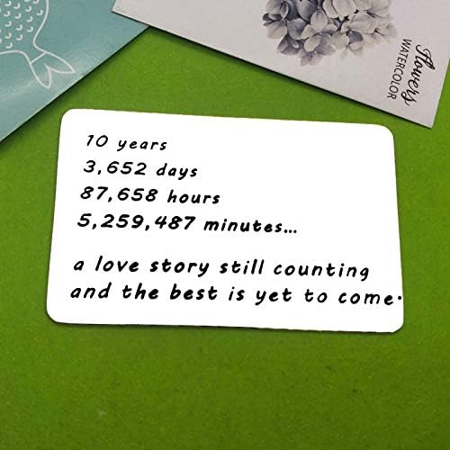 Engraved Wallet Card Insert 10 Year 10th yr Wedding Anniversary Wallet Card Gifts for Him Men Boyfriend Husband Gift from Wife Girlfriend Anniversary Card Birthday Gifts Deployment Gifts