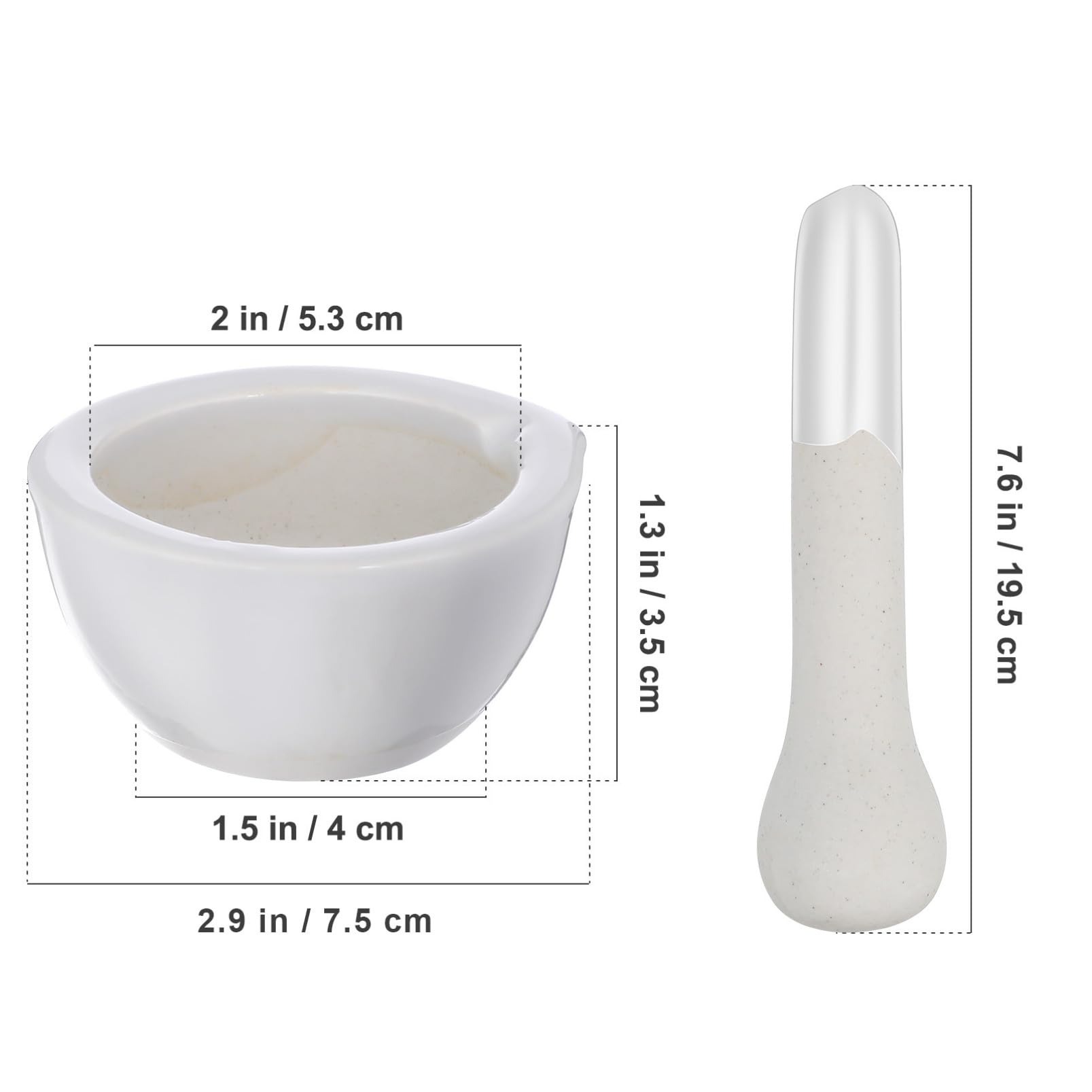 Set 2 Pezzi Ciotola per Macinare Medicinali in Porcellana Bianca 60mm Pestello Ergonomico Utensili per Triturare Spezie e Pillole in Casa e Farmacia